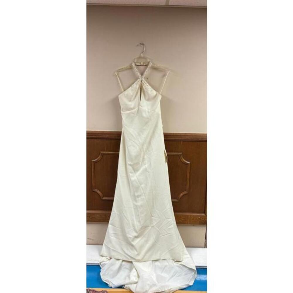 Demetrios Ivory Halter Open-Back Bridal Gown Rhinestone Neckline sz 8 Formal NWT - Picture 7 of 8